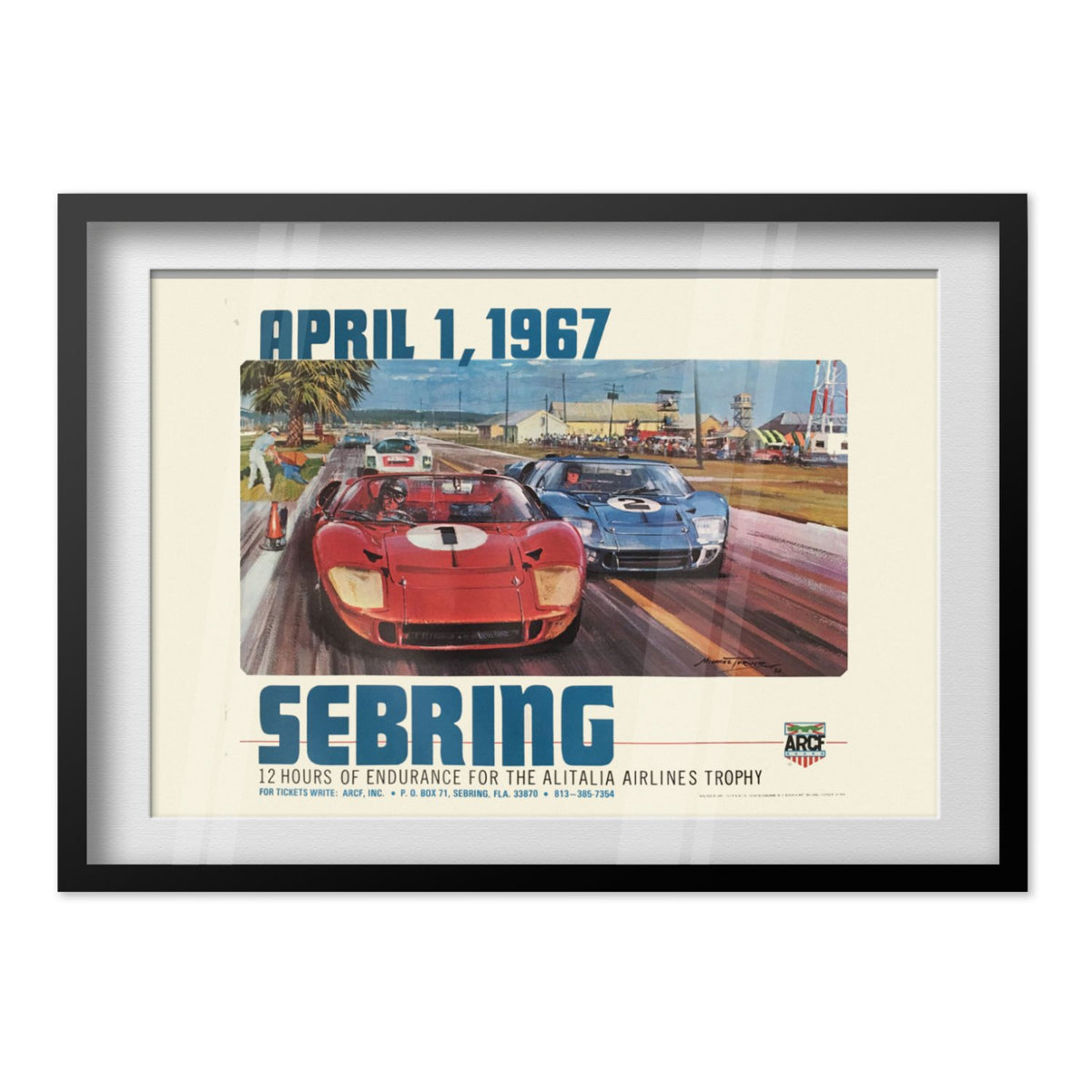 Sebring 12 Hours 1967 poster in a black frame