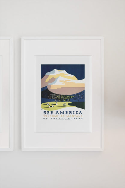 See America Montana WPA poster on a light wall