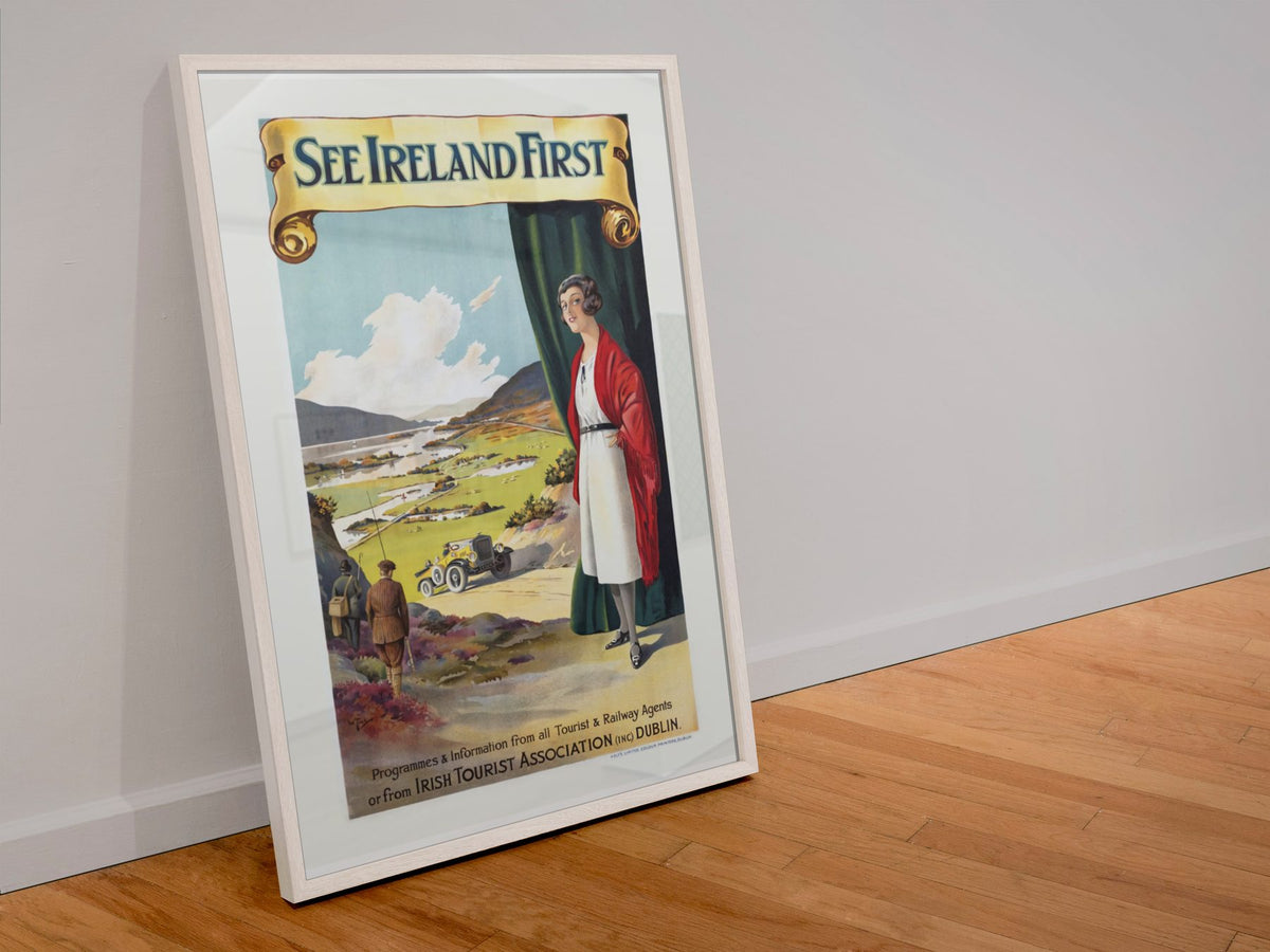 See Ireland First poster in a white frame leaning against a wall