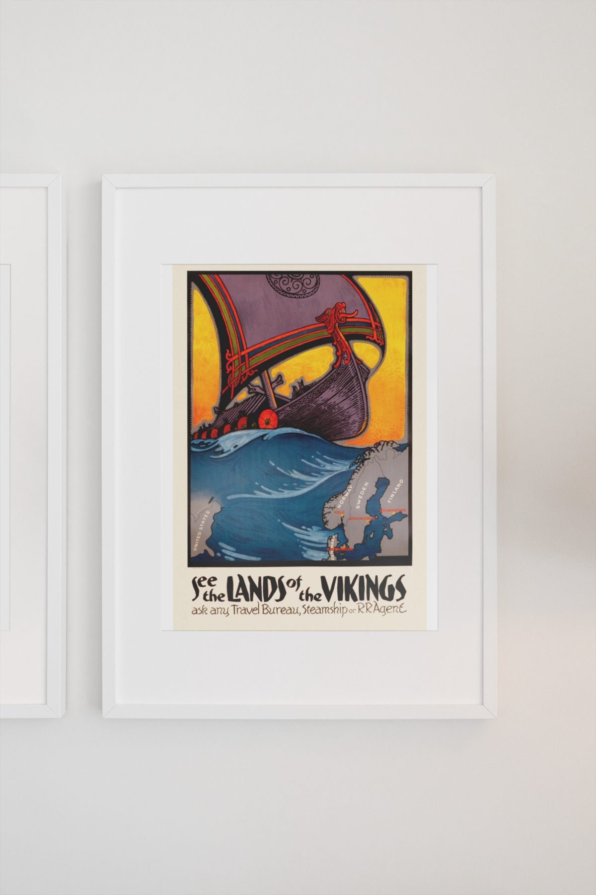 See the Lands of the Vikings poster on a light wall