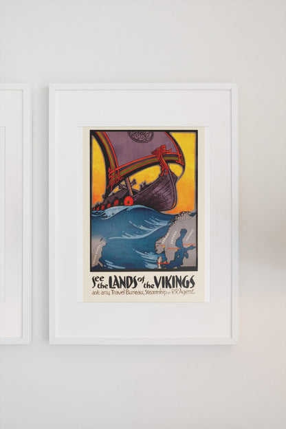 See the Lands of the Vikings poster on a light wall