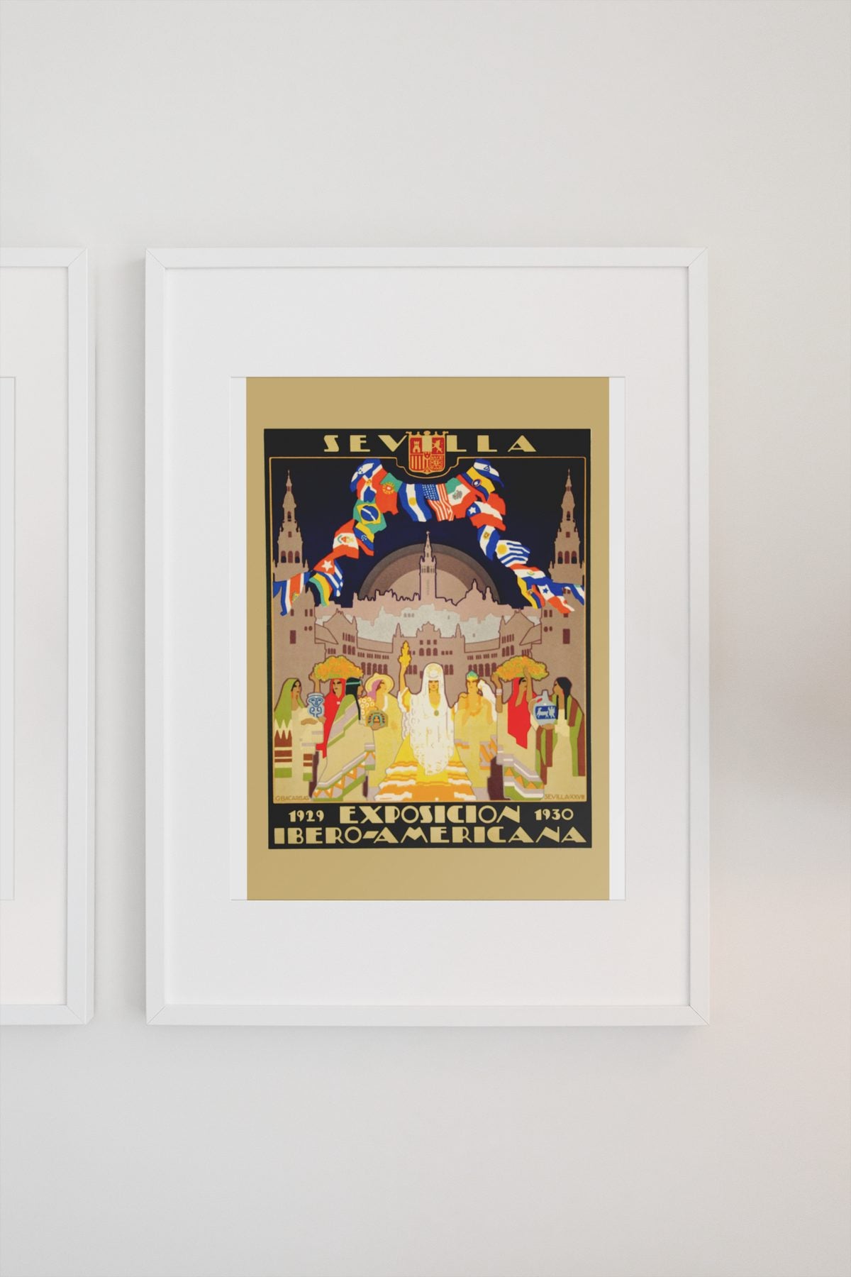 Sevilla Ibero American Exposition poster on a light wall