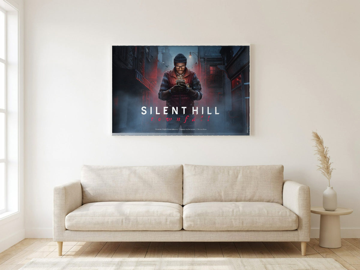 Silent Hill: Townfall Key Art poster in a white frame in a living room