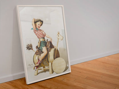 Sitting Pretty by Gil Elvgren, pin-up poster — leaning frame