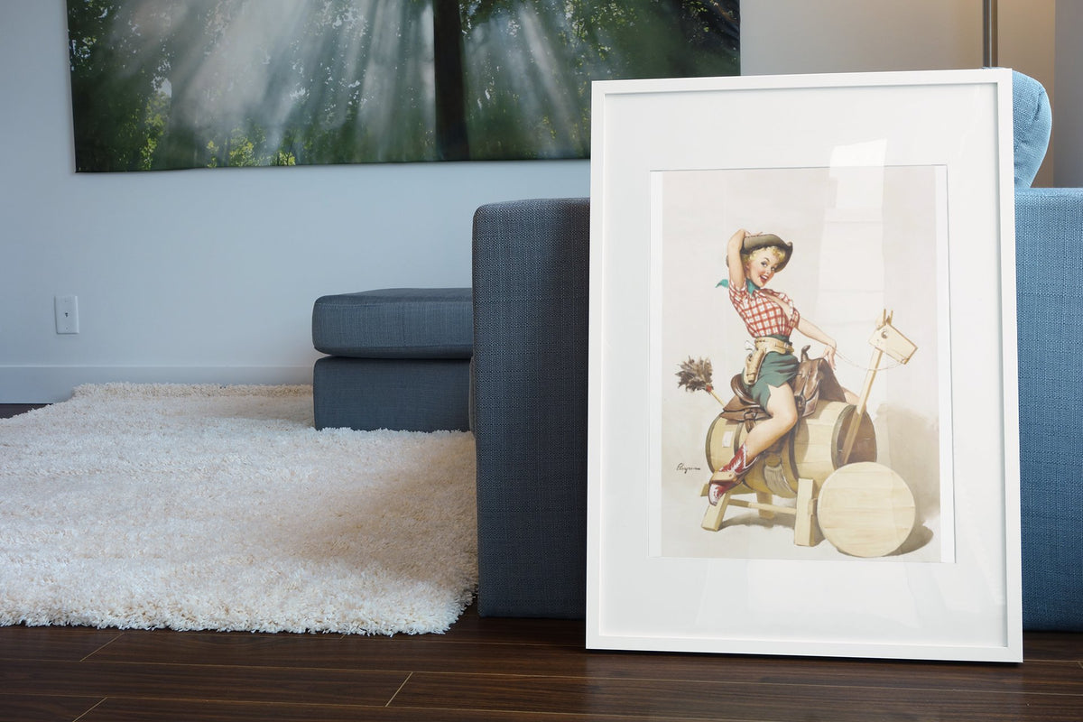 Sitting Pretty by Gil Elvgren, pin-up poster — living room wall