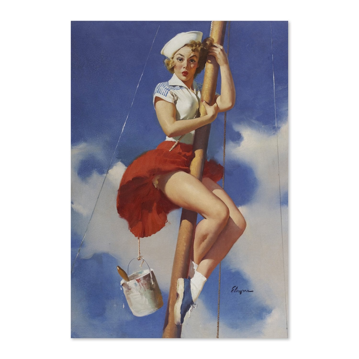 Sitting Pretty by Gil Elvgren, pin-up poster — framed print