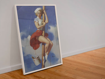 Sitting Pretty by Gil Elvgren, pin-up poster — leaning frame
