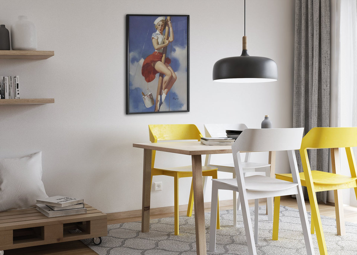 Sitting Pretty by Gil Elvgren, pin-up poster — dining room