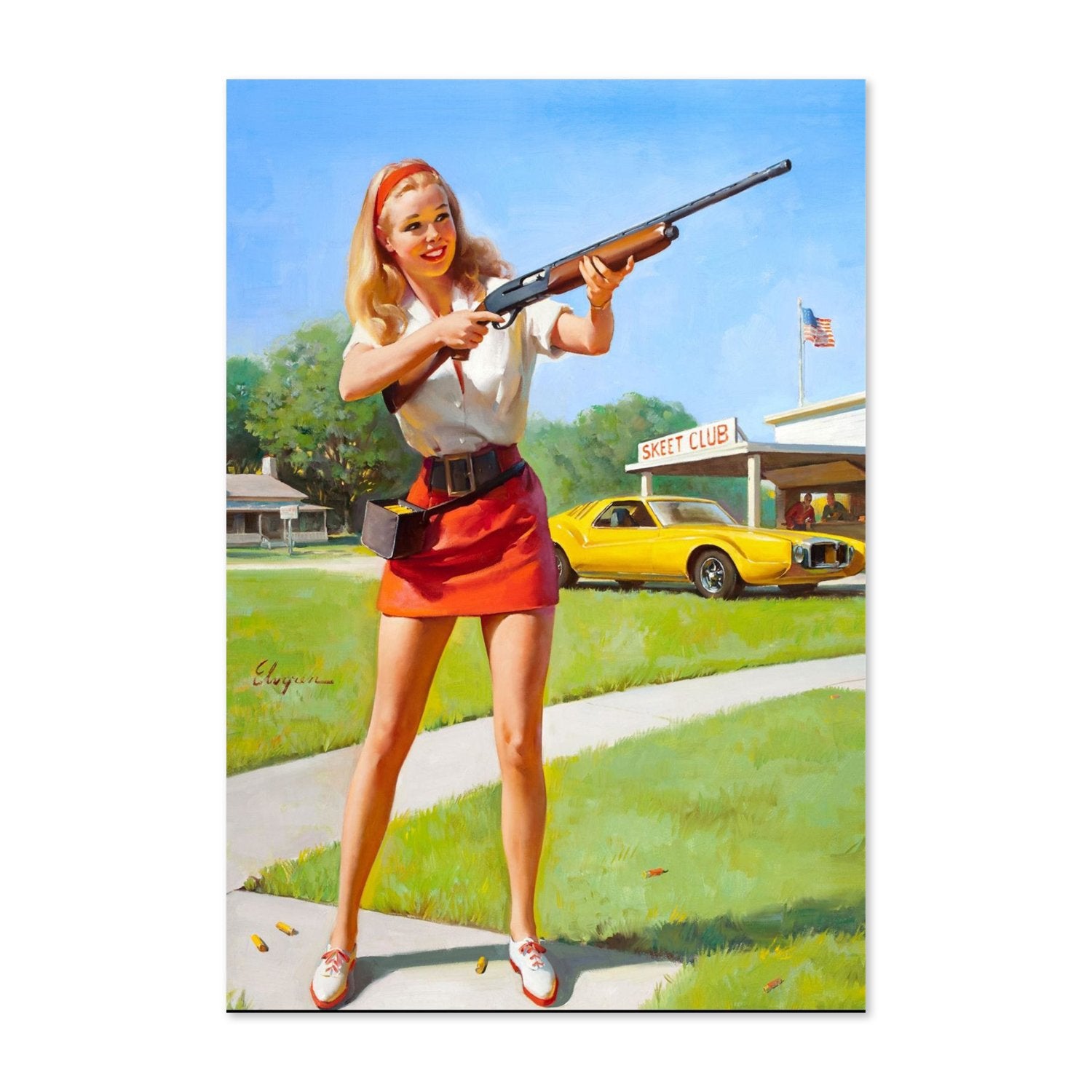 Skeet Club by Gil Elvgren, pin-up poster — framed print