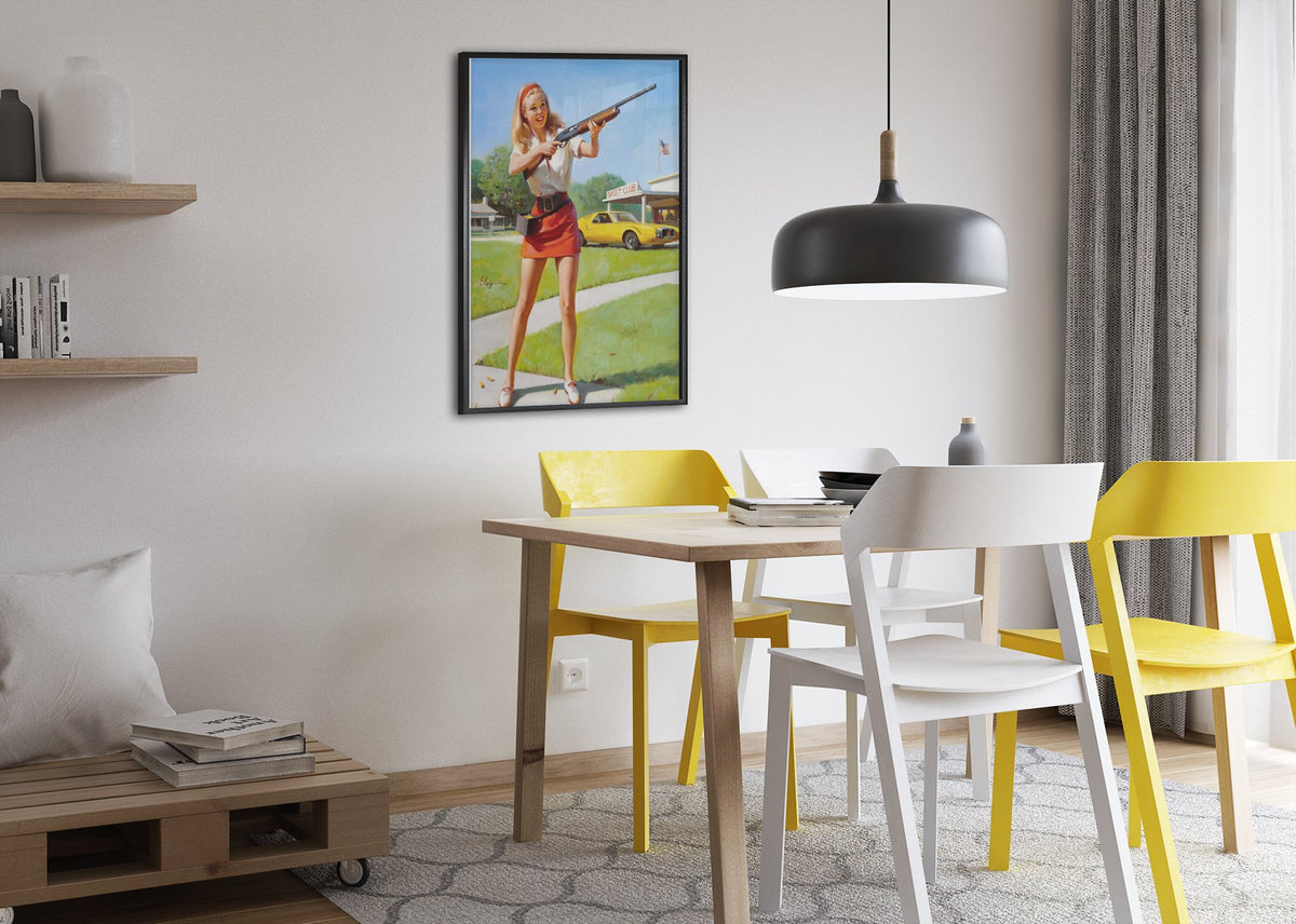 Skeet Club by Gil Elvgren, pin-up poster — dining room