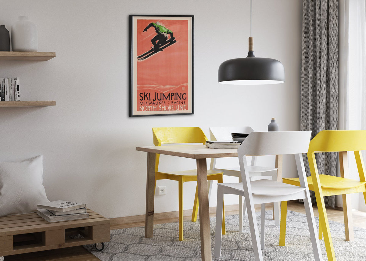 Ski Jumping North Shore Line poster framed above a dining table