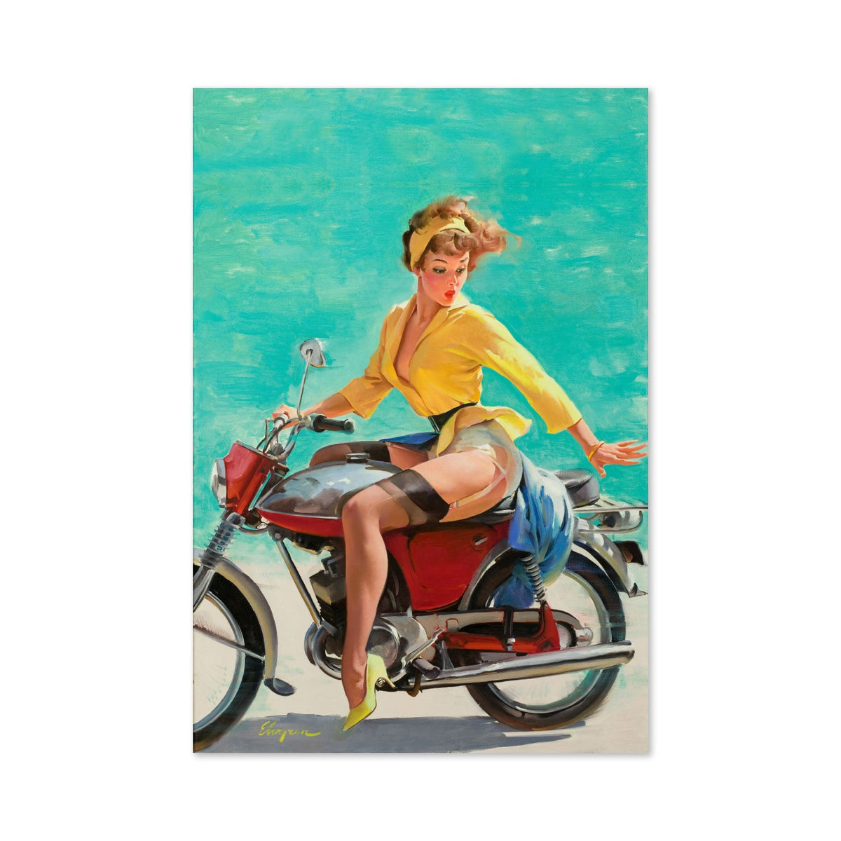 Skirting the Issue by Gil Elvgren, pin-up poster — framed print