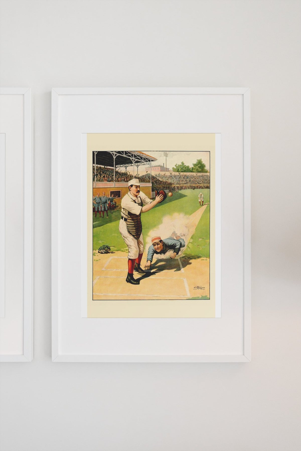 Baseball Home Plate Slide 1897 poster on a light wall