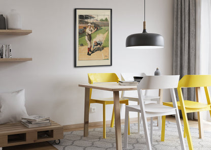 Baseball Home Plate Slide 1897 poster framed above a dining table