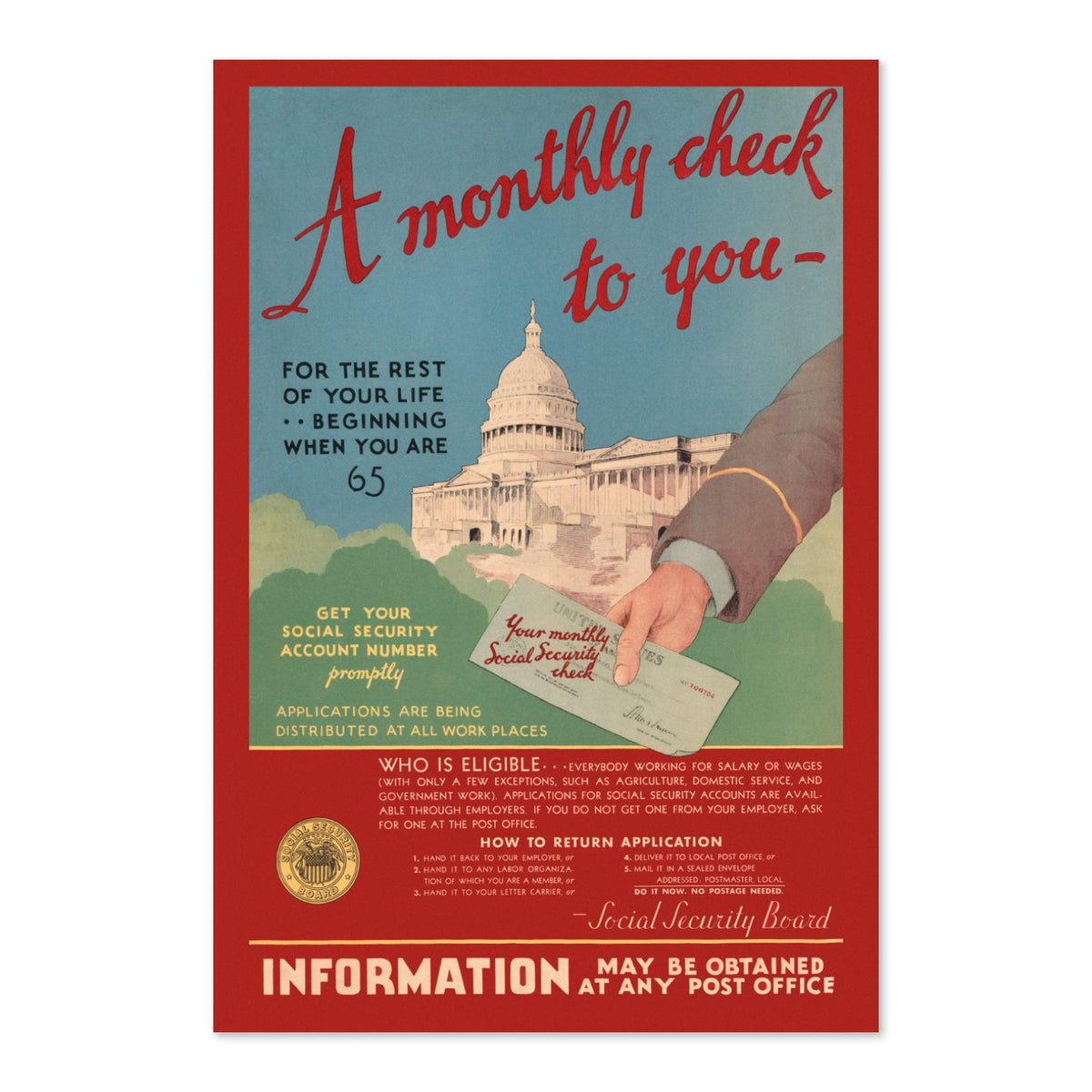 Social Security A Monthly Check to You poster print