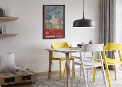 Social Security A Monthly Check to You poster framed above a dining table