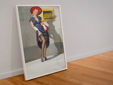 Socking It Away by Gil Elvgren, pin-up poster — leaning frame