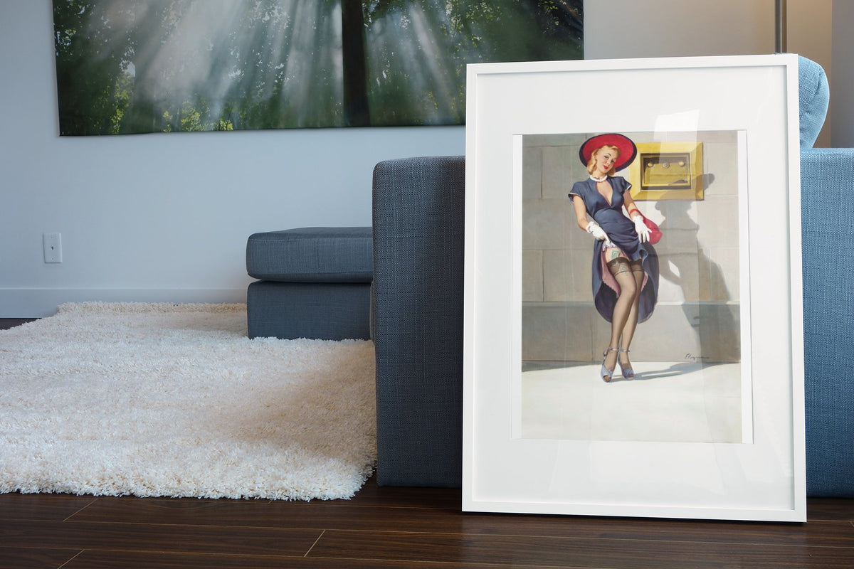 Socking It Away by Gil Elvgren, pin-up poster — living room wall