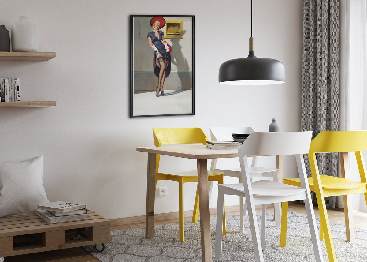 Socking It Away by Gil Elvgren, pin-up poster — dining room