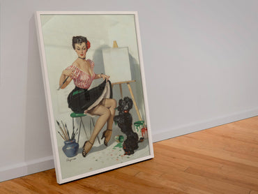Some Help! by Gil Elvgren, pin-up poster — leaning frame