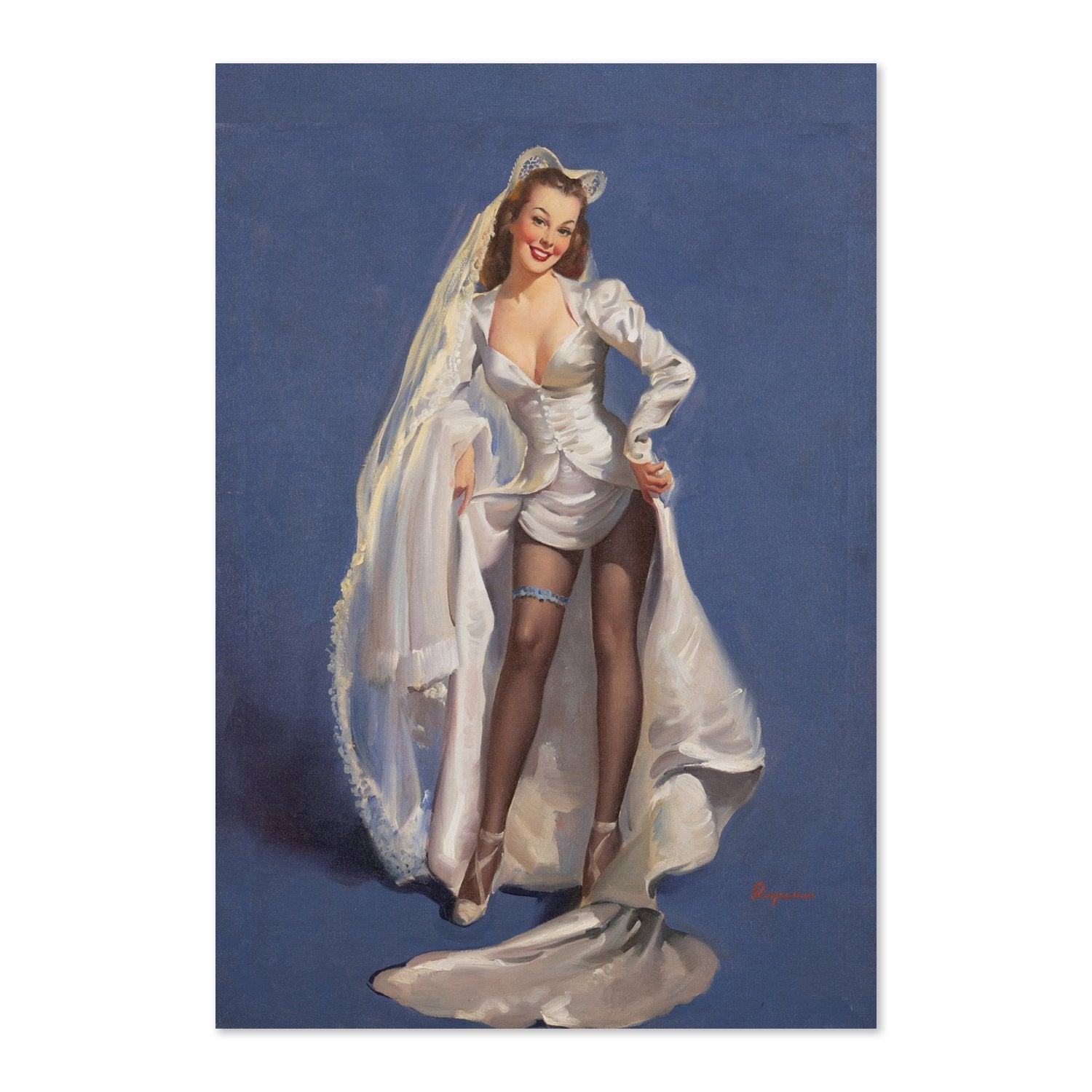 Something Blue by Gil Elvgren, pin-up poster — framed print
