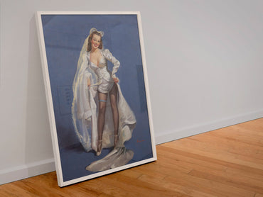 Something Blue by Gil Elvgren, pin-up poster — leaning frame