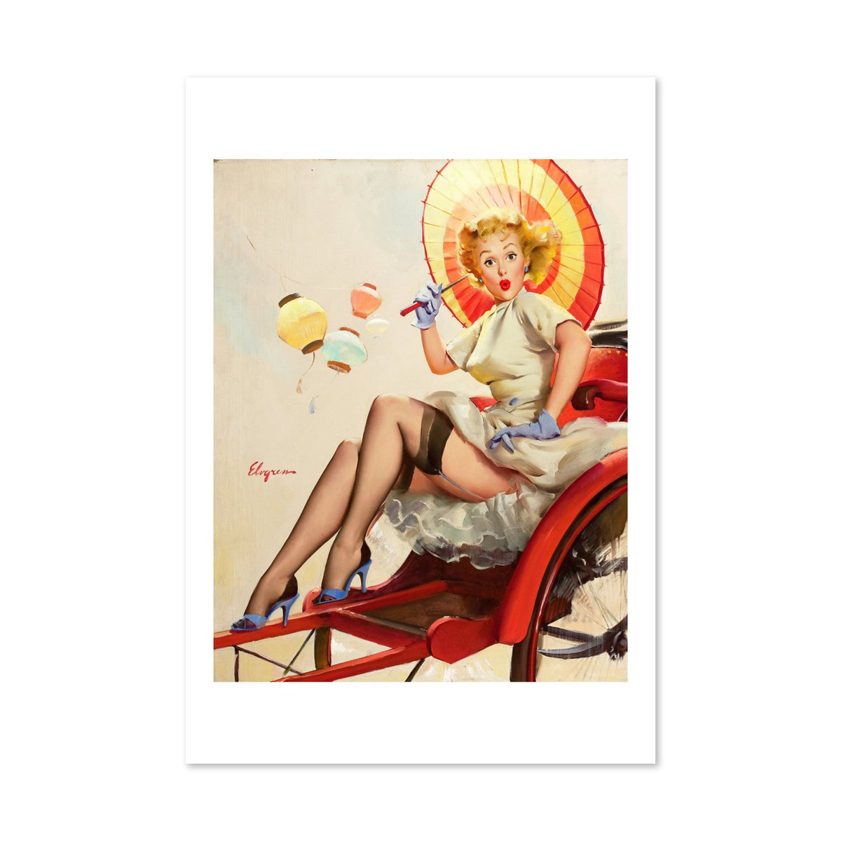 Something Bothering You? by Gil Elvgren, pin-up poster — framed print