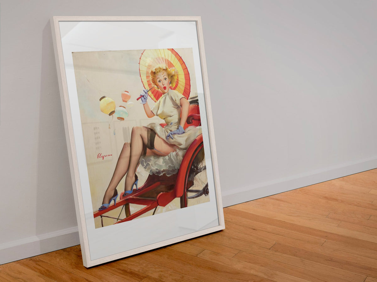 Something Bothering You? by Gil Elvgren, pin-up poster — leaning frame