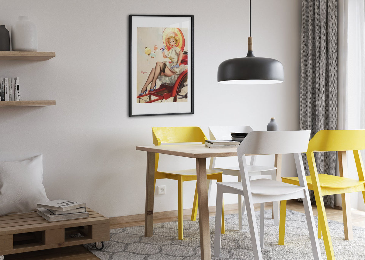 Something Bothering You? by Gil Elvgren, pin-up poster — dining room