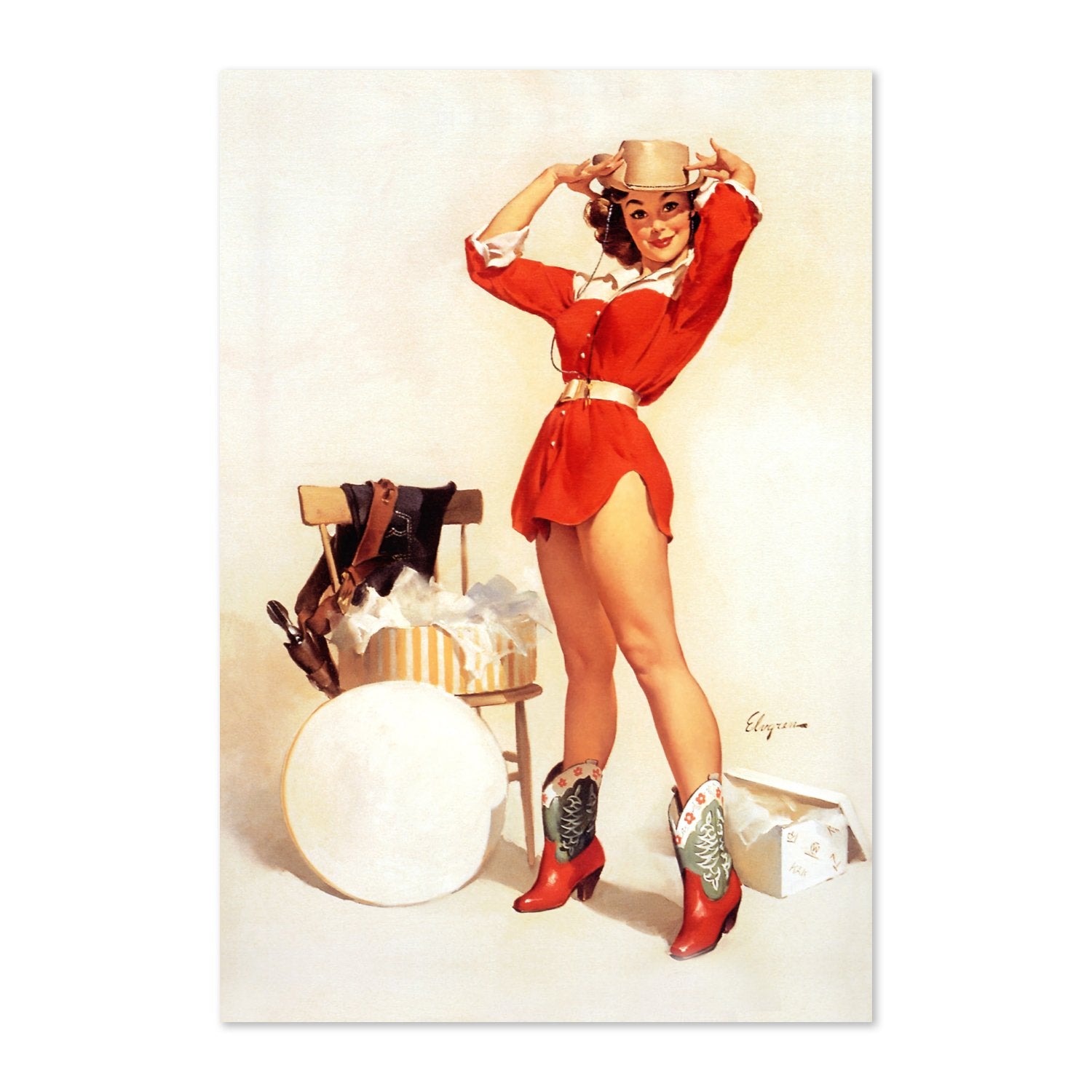 Something New by Gil Elvgren, pin-up poster — framed print