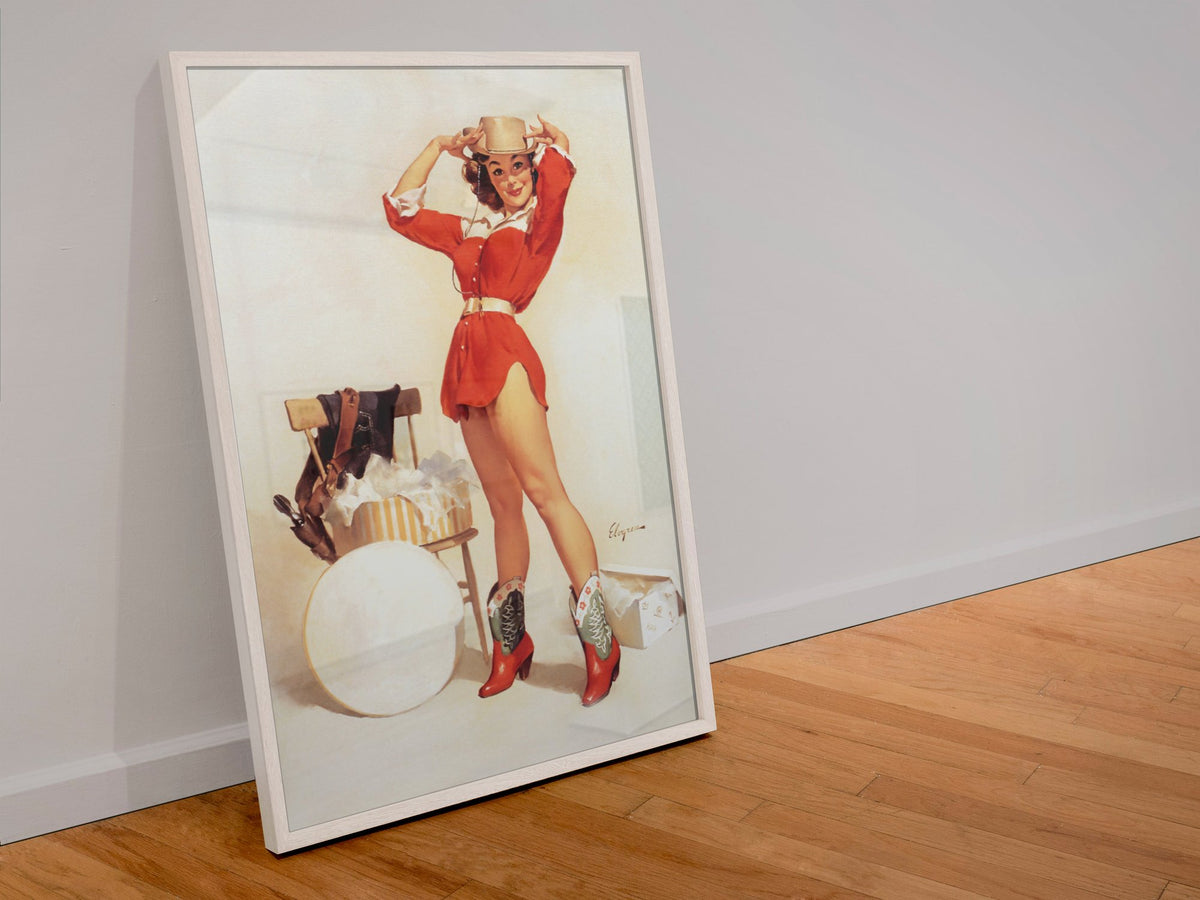 Something New by Gil Elvgren, pin-up poster — leaning frame