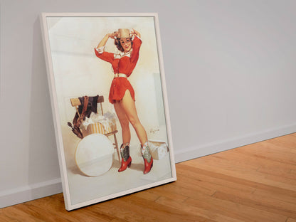 Something New by Gil Elvgren, pin-up poster — leaning frame