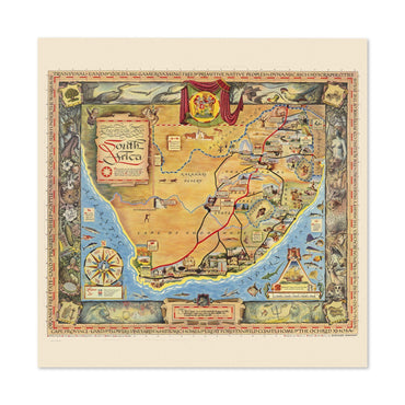 South Africa 1950s Illustrated Map vintage print