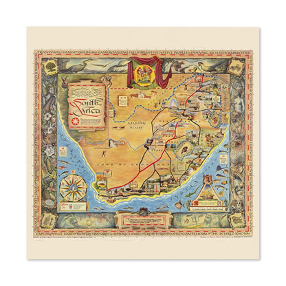 South Africa 1950s Illustrated Map vintage print