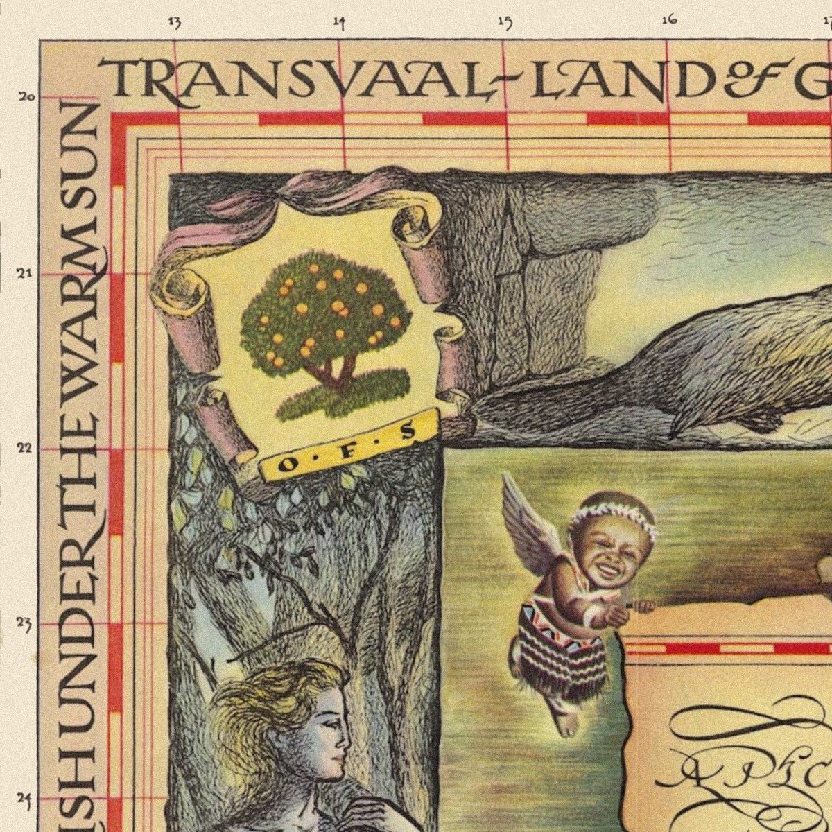 Close-up detail of the South Africa 1950s Illustrated Map