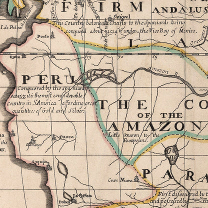Close-up detail of the South America 1700 Map