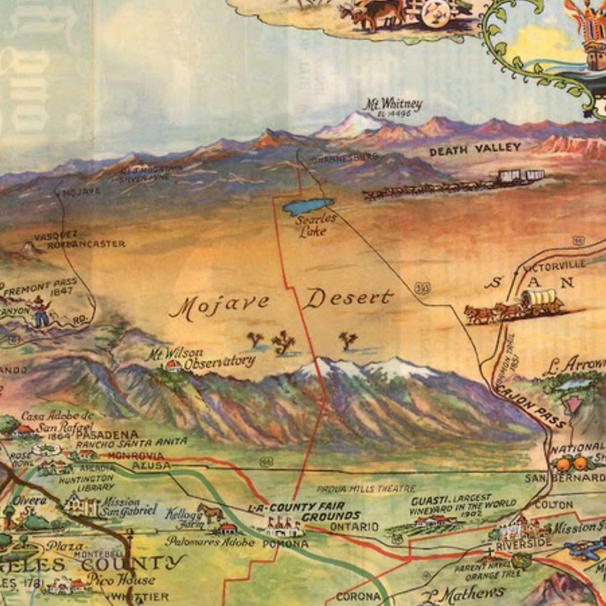 Close-up detail of the Southern California 1946 Map