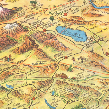 Close-up detail of the Southern California 1953 Map