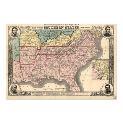 Southern States 1860s Civil War Map vintage print