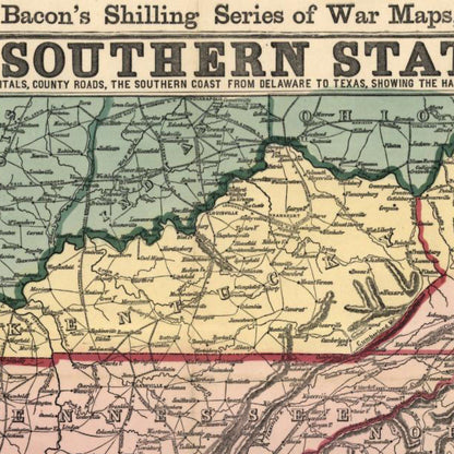 Close-up detail of the Southern States 1860s Civil War Map