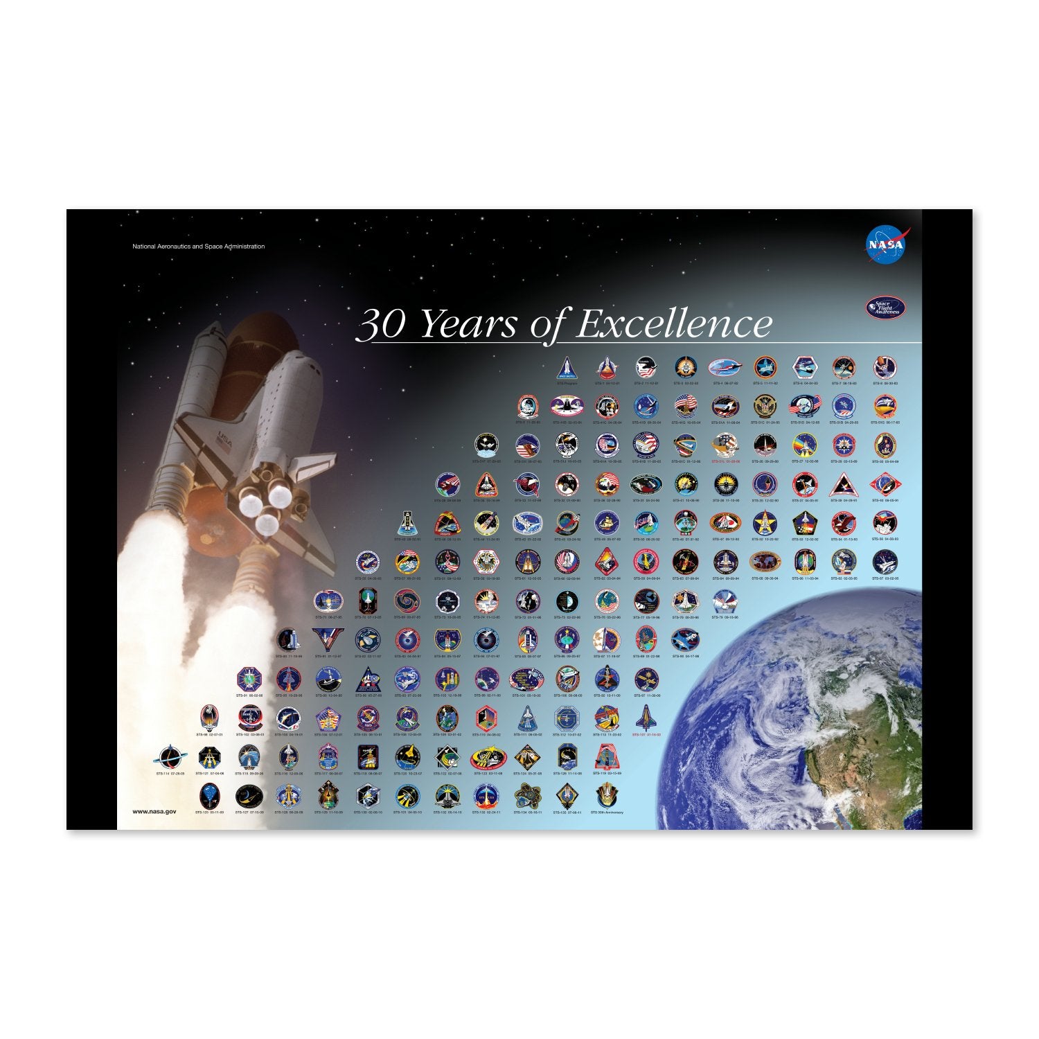 Space Shuttle mission patches, 30 Years of Excellence poster print