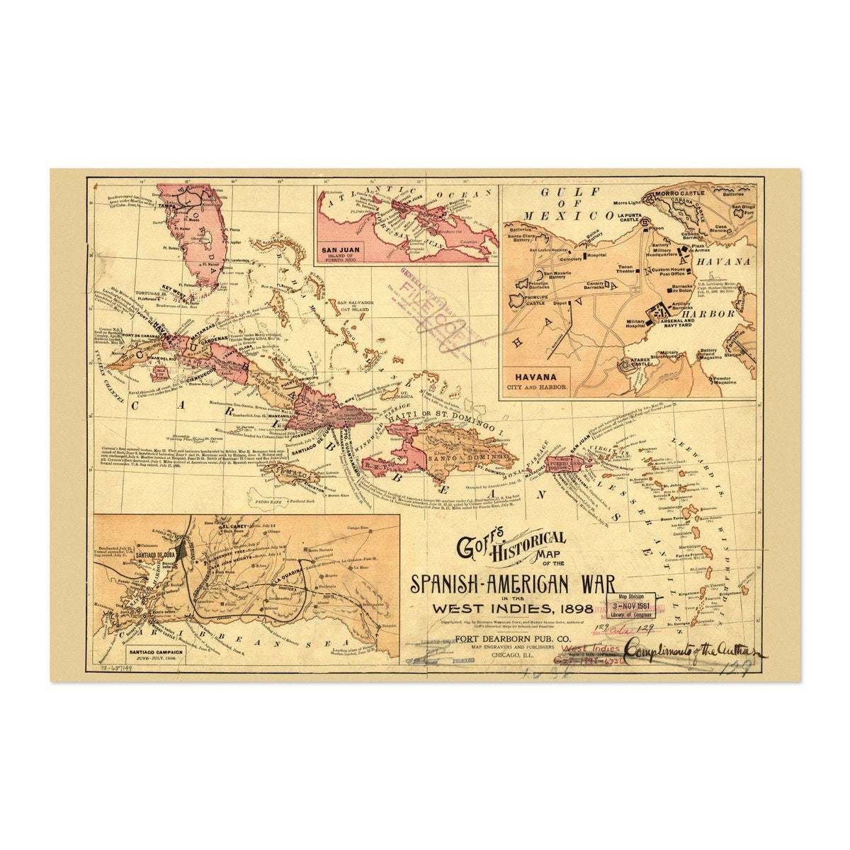 Spanish-American War 1898 Map vintage print