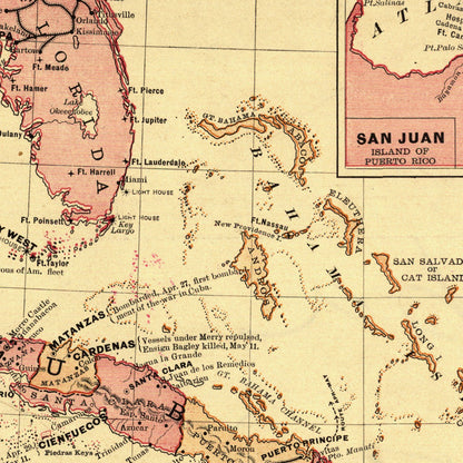 Close-up detail of the Spanish-American War 1898 Map