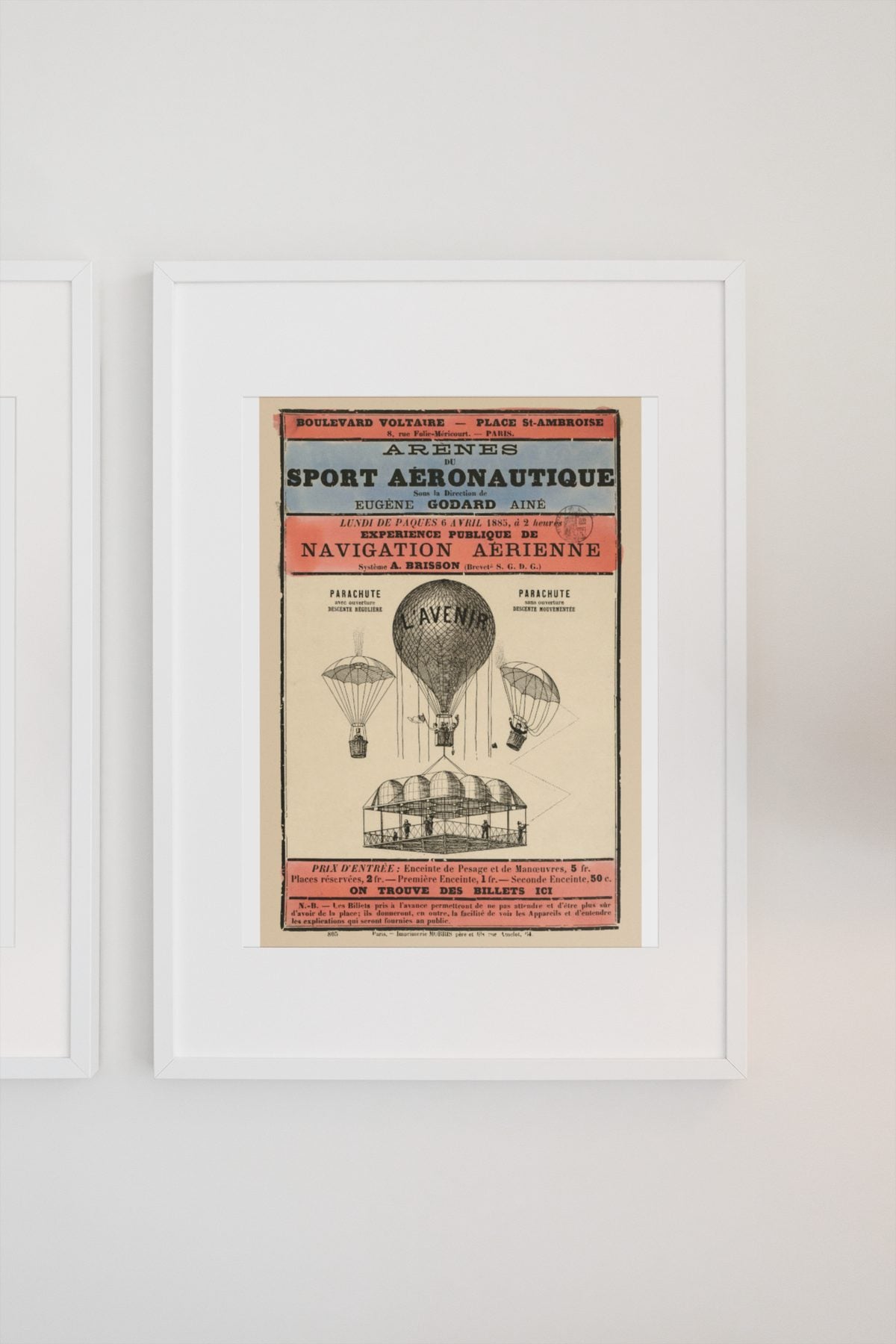 Sport Aeronautique Hot Air Balloon poster on a light wall