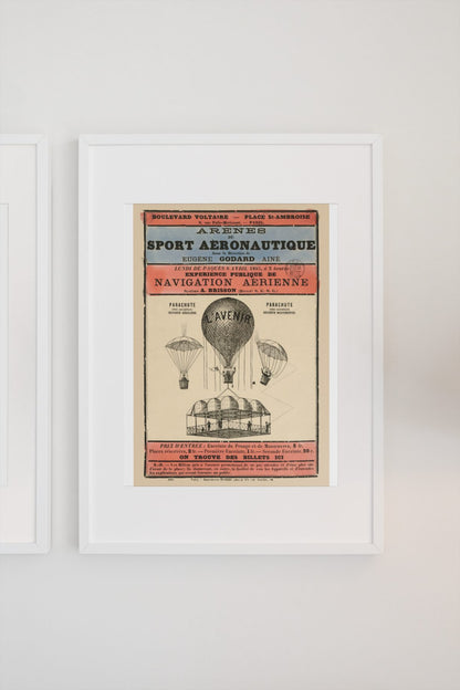 Sport Aeronautique Hot Air Balloon poster on a light wall