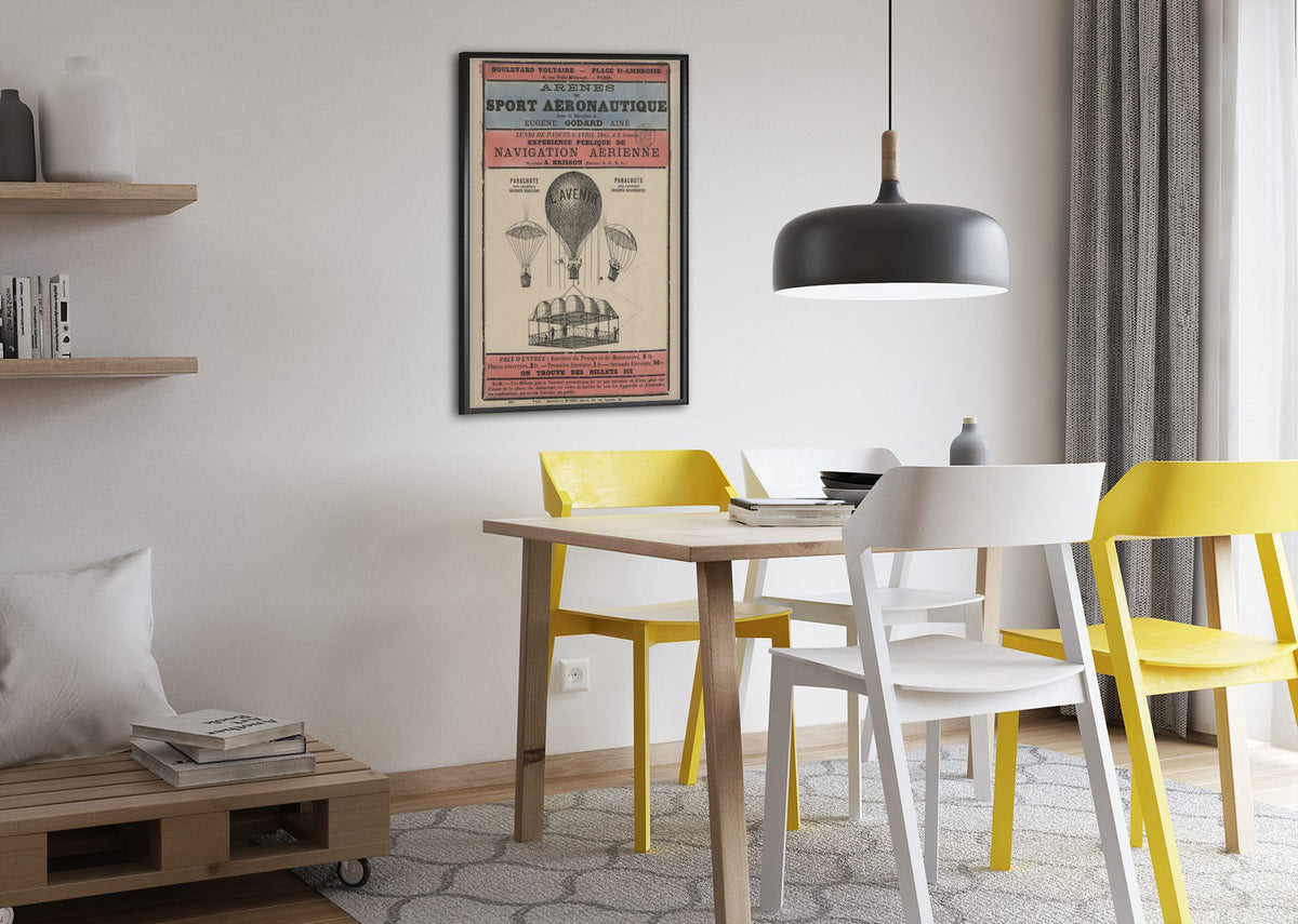 Sport Aeronautique Hot Air Balloon poster framed above a dining table