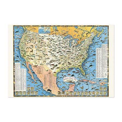 Sportsmen’s Fishing Map 1956 vintage print