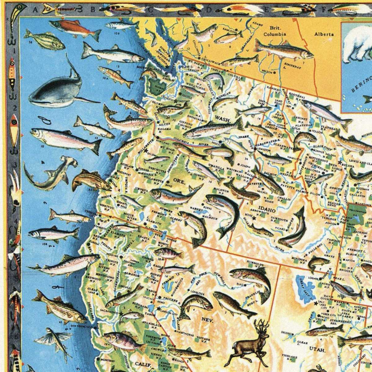 Close-up detail of the Sportsmen’s Fishing Map 1956