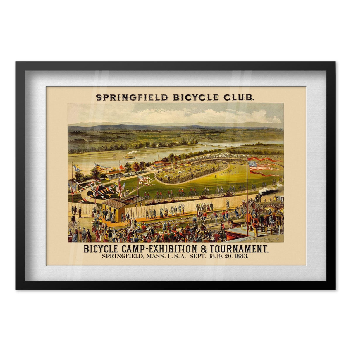 Springfield Bicycle Club 1883 poster in a black frame