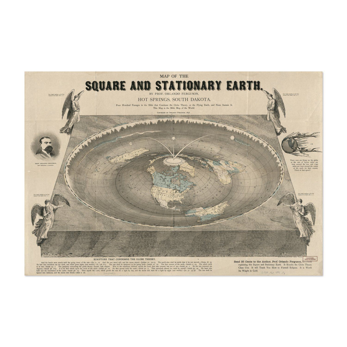Square & Stationary Earth 1893 Map vintage print